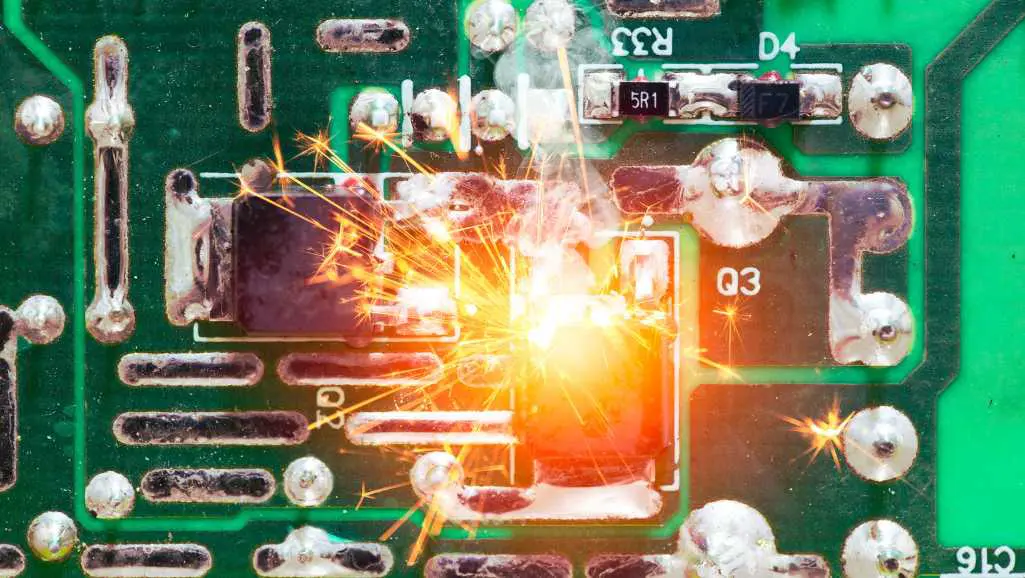 Sparking circuit board from surge