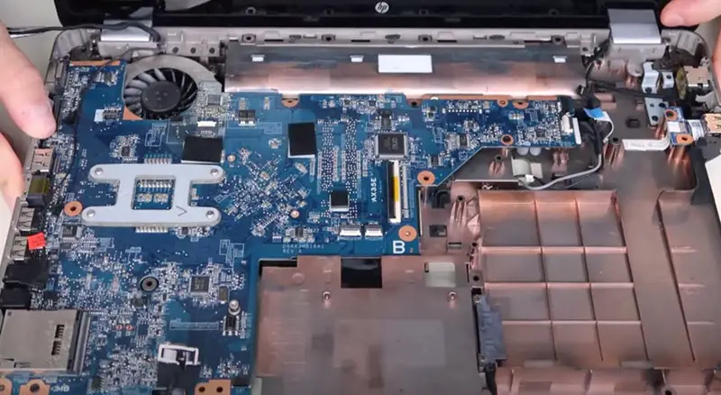 Opened laptop revealing internal components