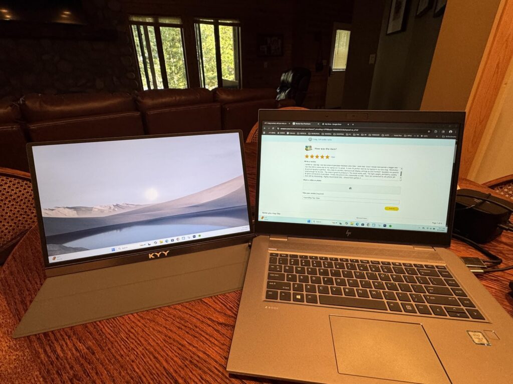 KYY Portable Monitor 15.6inch 1080P FHD USB-C, HDMI Computer Display HDR IPS Gaming Monitor w/Premium Smart Cover & Screen Protector, Speakers, for Laptop PC MAC Phone PS4 Xbox Switch Customer Review KYY Portable Monitor 15.6inch 1080P FHD USB-C, HDMI Computer Display HDR IPS Gaming Monitor w/Premium Smart Cover & Screen Protector, Speakers, for Laptop PC MAC Phone PS4 Xbox Switch - Customer Photo 1