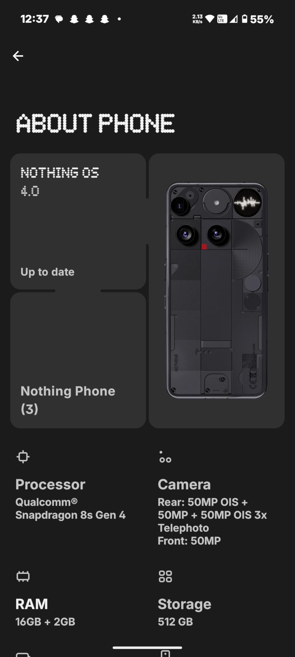 Nothing Phone (3) Cell Phone, 2025 New 5G Unlocked Phones 256GB, Android 15, Snapdragon 8s Gen4, AI Mobile Phones with Four 50MP Cameras & AMOLED Display, 5150mAh, Glyph Interface, Smartphone Black - Customer Photo 1
