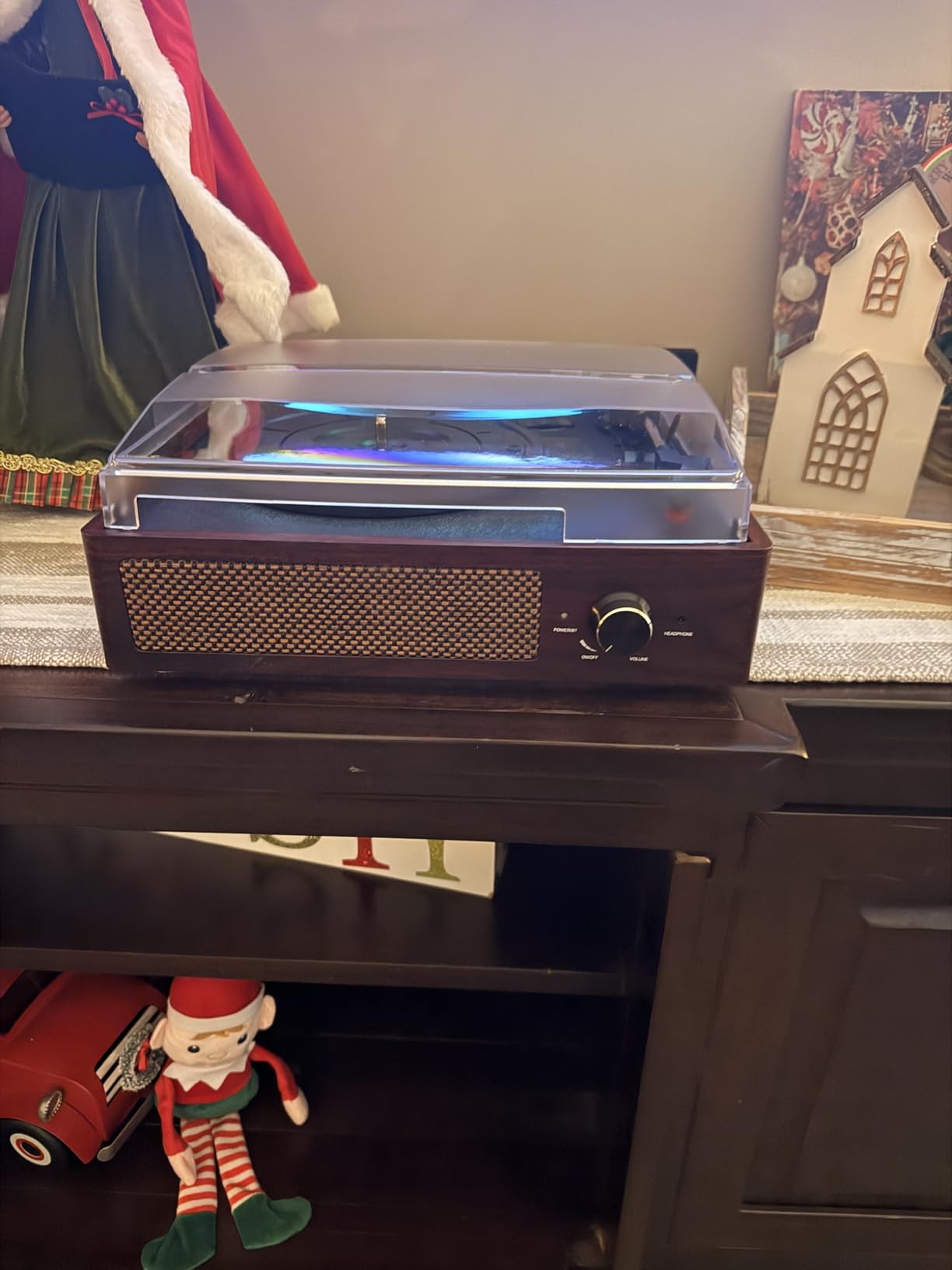 Vinyl Record Player Turntable with Built-in Bluetooth Receiver & 2 Stereo Speakers, 3 Speed 3 Size Portable Retro Record Player for Entertainment and Home Decoration - Customer Photo 3