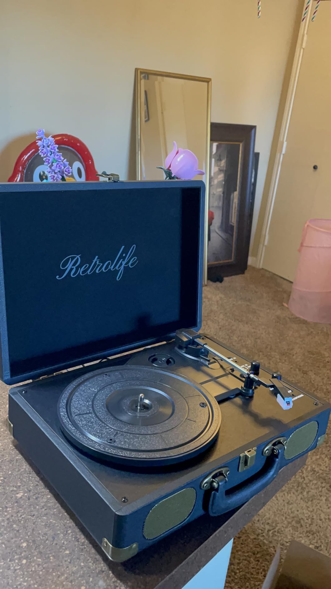Vinyl Record Player 3-Speed Bluetooth Suitcase Portable Belt-Driven Record Player with Built-in Speakers RCA Line Out AUX in Headphone Jack Vintage Turntable - Customer Photo 3